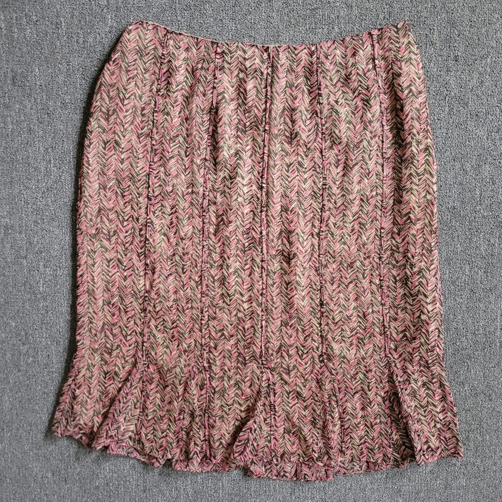 100% silk a line midi skirt knee length 14W Jones New York y2k pink & brown twee